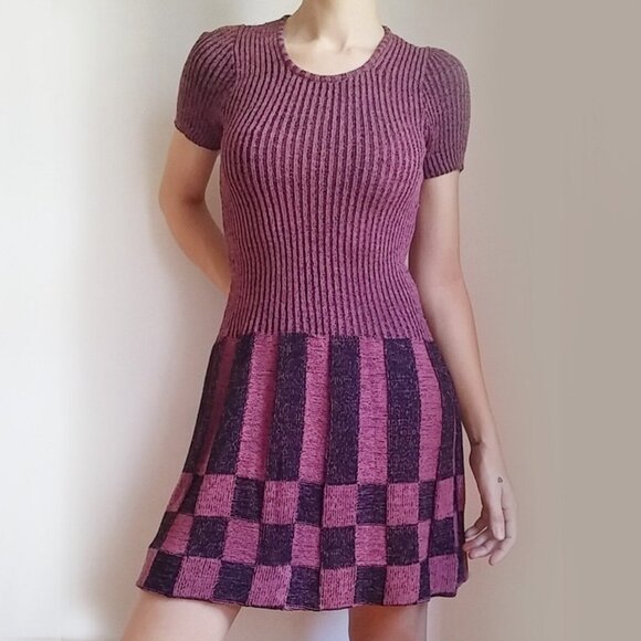 OOAK - 60s Vintage - Made In Italy Mod Burgundy Knit Dress - S or Petite M - NWT - Picture 2 of 9